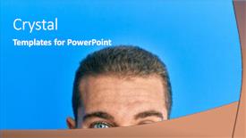  Presentation with puffing - Presentation design having young-caucasian-man-showing-head background and a cyan colored foreground