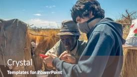  Presentation with old man - Slides having young-caucasian-man-showing background and a violet colored foreground