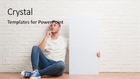  Presentation with white brick wall - PPT theme enhanced with young caucasian man sitting background and a white colored foreground