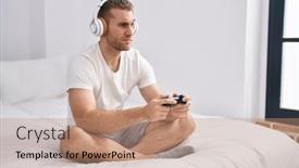 Presentation with video games playing - PPT layouts featuring young-caucasian-man-sitting background and a  colored foreground