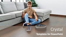  Presentation with home - Slide deck consisting of young-caucasian-man-sitting background and a gray colored foreground