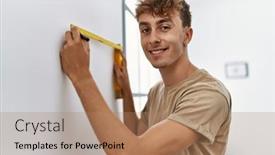  Presentation with confident - Slide set having young-caucasian-man-smiling-confident background and a  colored foreground