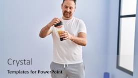  Presentation with protein - Presentation design consisting of young-caucasian-man-smiling-confident background and a lemonade colored foreground