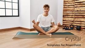  Presentation with confident - PPT theme having young-caucasian-man-smiling-confident background and a coral colored foreground