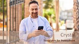  Presentation with confident - Slide deck having young-caucasian-man-smiling-confident and a soft green colored foreground