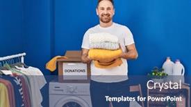  Presentation with laundry room - Slides having young-caucasian-man-smiling-confident background and a ocean colored foreground