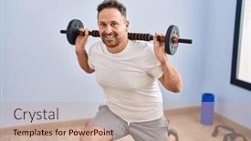  Presentation with exercise sport - PPT theme with young-caucasian-man-smiling-confident background and a coral colored foreground