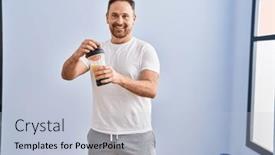  Presentation with protein - PPT theme with young-caucasian-man-smiling-confident background and a light blue colored foreground