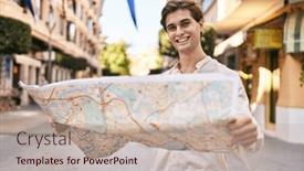  Presentation with city map - PPT layouts enhanced with young-caucasian-man-smiling-confident background and a mint green colored foreground