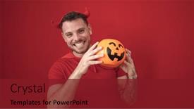  Presentation with devil - Presentation design featuring young-caucasian-man-smiling-confident background and a tawny brown colored foreground