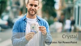  Presentation with college education happy smiling - Slide deck with young-caucasian-man-smiling-happy background and a light gray colored foreground