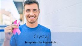  Presentation with breast cancer - Presentation theme consisting of young-caucasian-man-smiling-happy background and a light blue colored foreground