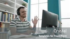  Presentation with speaking - Slide deck with young-caucasian-man-speaking background and a gray colored foreground