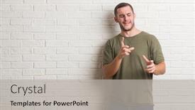  Presentation with white brick - Theme enhanced with young caucasian man standing over white brick wall disgusted expression displeased and fearful doing disgust face because aversion reaction with hands raised annoying concept background and a light gray colored foreground