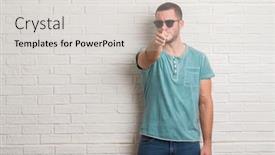  Presentation with white brick wall - PPT layouts consisting of young-caucasian-man-standing-over background and a light gray colored foreground