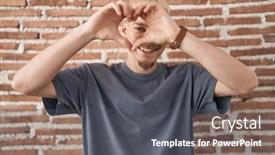  Presentation with shape heart - Slide set consisting of young-caucasian-man-standing-over background and a dark gray colored foreground