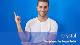  Presentation with finger - Presentation design having young-caucasian-man-standing-over background and a  colored foreground