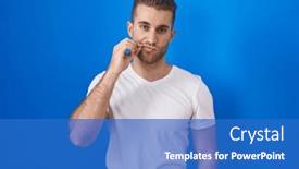  Presentation with lips mouth - PPT theme consisting of young-caucasian-man-standing-over background and a  colored foreground