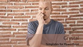  Presentation with anxiety - PPT theme consisting of young-caucasian-man-standing-over background and a coral colored foreground