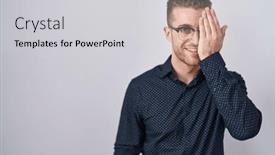  Presentation with emotion - PPT theme enhanced with young-caucasian-man-standing-over background and a light gray colored foreground