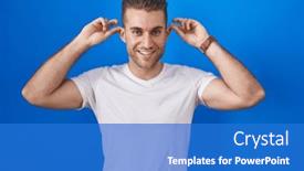  Presentation with ears - Presentation theme featuring young-caucasian-man-standing-over background and a teal colored foreground