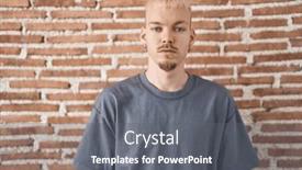  Presentation with bricks - Presentation with young-caucasian-man-standing-over background and a gray colored foreground