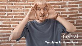  Presentation with bricks - Presentation theme with young-caucasian-man-standing-over background and a dark gray colored foreground