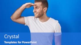 Presentation with far away - PPT layouts having young-caucasian-man-standing-over background and a cobalt blue colored foreground