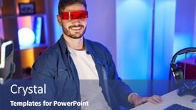  Presentation with streamer - Theme having young-caucasian-man-streamer-playing background and a ocean colored foreground