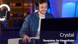  Presentation with computer room - PPT theme having young-caucasian-man-streamer-playing background and a  colored foreground