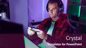  Presentation with streamer - Presentation theme with young-caucasian-man-streamer-playing background and a wine colored foreground