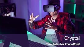  Presentation with streamer - PPT theme having young-caucasian-man-streamer-playing background and a navy blue colored foreground