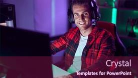  Presentation with streamer - PPT theme featuring young-caucasian-man-streamer-playing background and a wine colored foreground