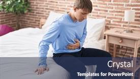  Presentation with stomach - Slide set with young-caucasian-man-suffering background and a ocean colored foreground