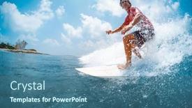  Presentation with ocean wave - Theme having young caucasian man surfs the ocean wave and makes a lot of splashes into the camera chickens surf spot in maldives background and a ocean colored foreground