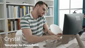  Presentation with university library - Theme consisting of young-caucasian-man-using-computer background and a gray colored foreground