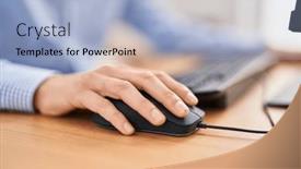  Presentation with computer - PPT theme consisting of young-caucasian-man-using-computer and a  colored foreground