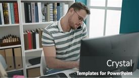  Presentation with speaking - Slides consisting of young-caucasian-man-using-computer background and a dark gray colored foreground