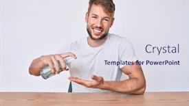  Presentation with hand sanitizer - Amazing presentation design having young-caucasian-man-using-hand backdrop and a sky blue colored foreground