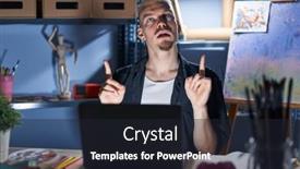  Presentation with laptop - PPT theme enhanced with young-caucasian-man-using-laptop background and a  colored foreground