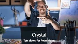  Presentation with creativity - Slide deck consisting of young-caucasian-man-using-laptop background and a wine colored foreground