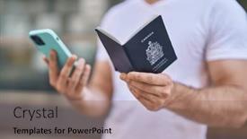  Presentation with rideshare taxi app on smartphone - Slide deck enhanced with young-caucasian-man-using-smartphone background and a coral colored foreground