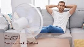  Presentation with ventilator - Slide set with young-caucasian-man-using-ventilator background and a mint green colored foreground