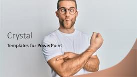  Presentation with aid - Beautiful PPT theme featuring young-caucasian-man-wearing-band backdrop and a light gray colored foreground