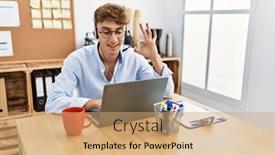  Presentation with call center - PPT theme having young-caucasian-man-wearing-call background and a  colored foreground