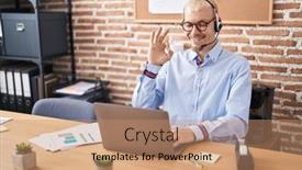  Presentation with call center - PPT layouts having young-caucasian-man-wearing-call background and a  colored foreground