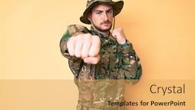  Presentation with violence - Audience pleasing slide deck consisting of young-caucasian-man-wearing-camouflage backdrop and a yellow colored foreground