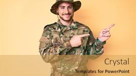  Presentation with army - Audience pleasing presentation consisting of young-caucasian-man-wearing-camouflage backdrop and a yellow colored foreground