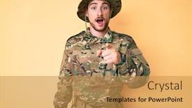  Presentation with army - Audience pleasing PPT theme consisting of young-caucasian-man-wearing-camouflage backdrop and a gold colored foreground