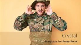  Presentation with deaf - Slide set having young-caucasian-man-wearing-camouflage background and a yellow colored foreground